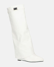 FLAVIA - stivale alto in bianco con risvolto e cerniera