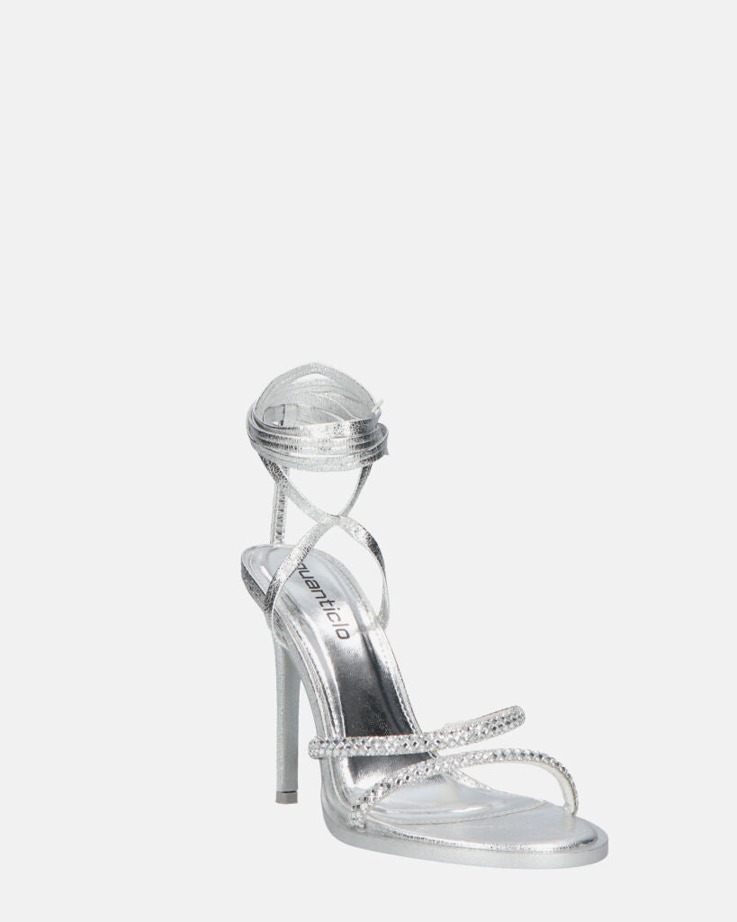 SHOORAI - tacchi alti a spillo argentati con lacci e gemme