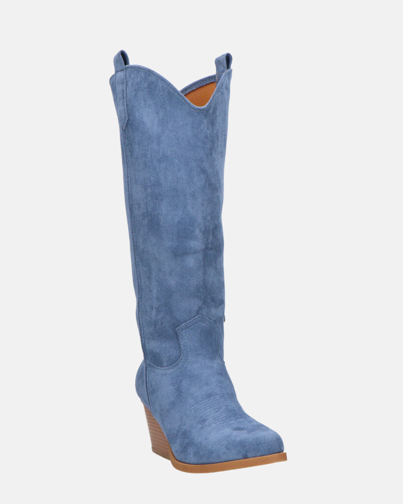 LIANA - camperos con tacco in camoscio blu