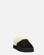 NEVE - ciabatte con pelliccia beige e platform nero