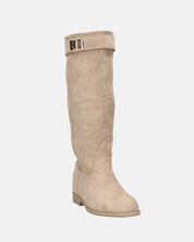 LILITH - stivali alti in camoscio beige con zip laterale con zeppa interna