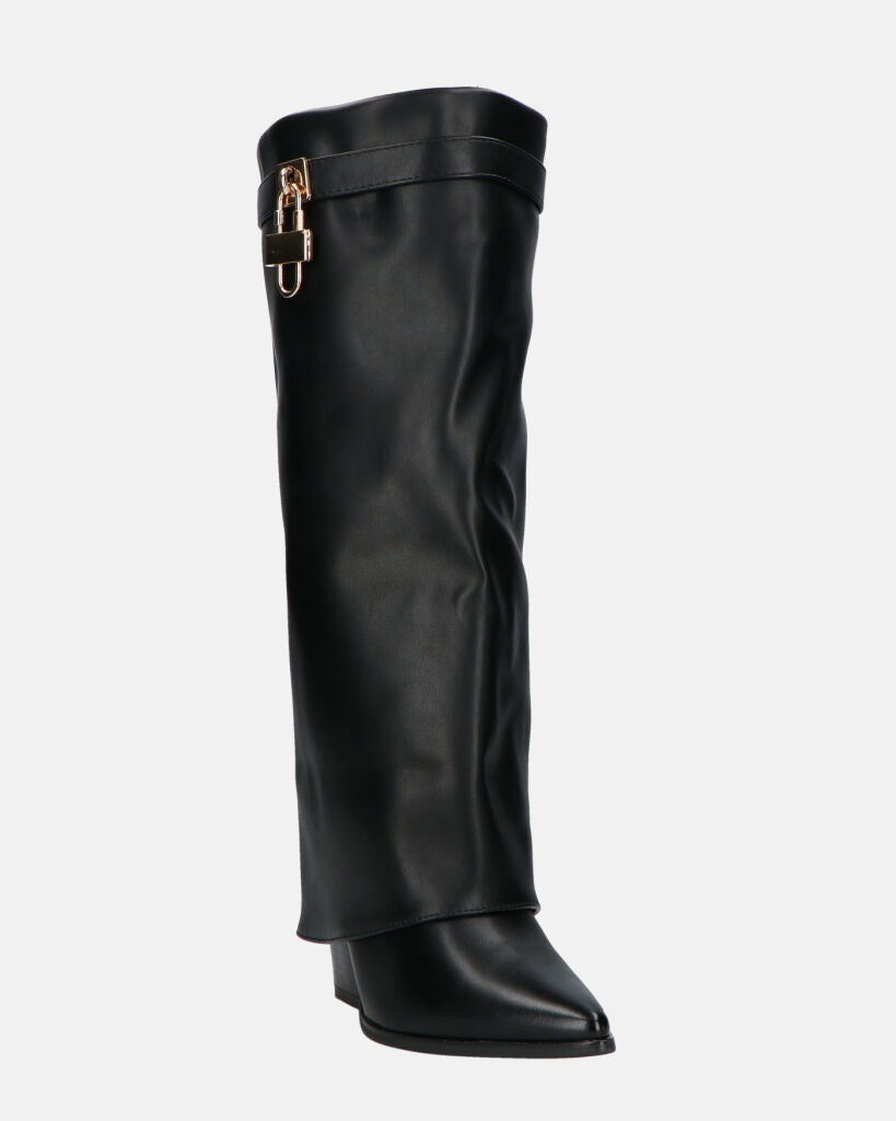 KAARINA - stivale alto nero con risvolto