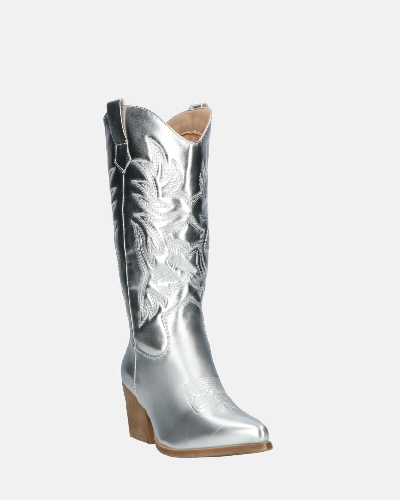 VITA - stivali camperos in glassy argento