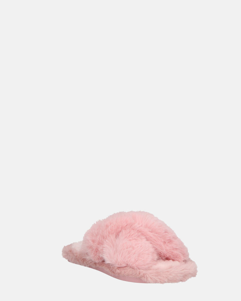 SUZUE - ciabattine aperte in punta in pelliccia rosa
