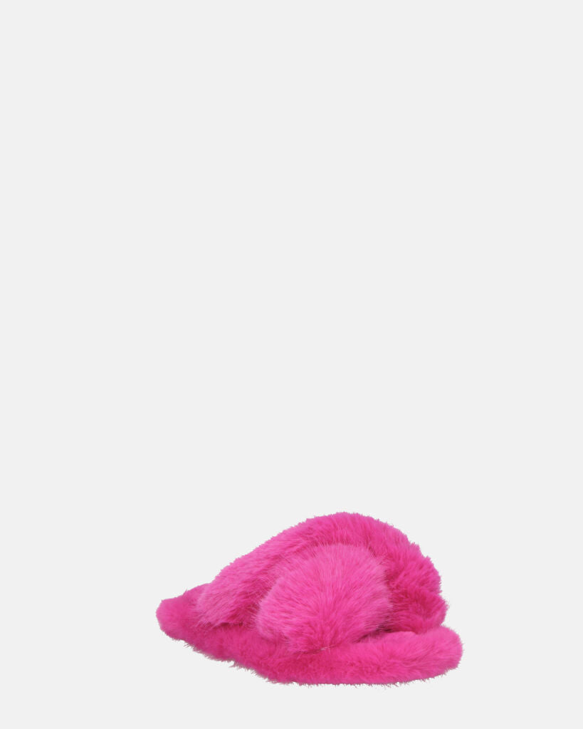 SUZUE - ciabattine aperte in punta in pelliccia fucsia