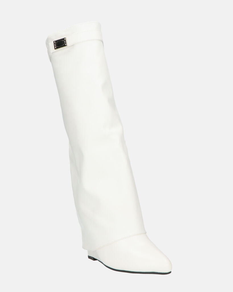 FLAVIA - stivale alto in bianco con risvolto e cerniera