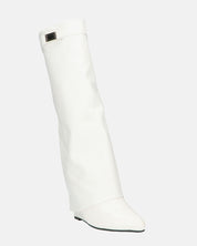 FLAVIA - stivale alto in bianco con risvolto e cerniera