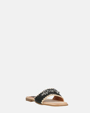 ROZENN - ciabattine beige con fascia nera ricamata e gemme