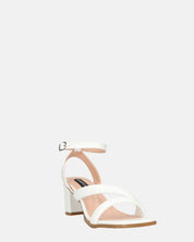 HIROE - sandali bianchi con tacco in ecopelle con cinturino