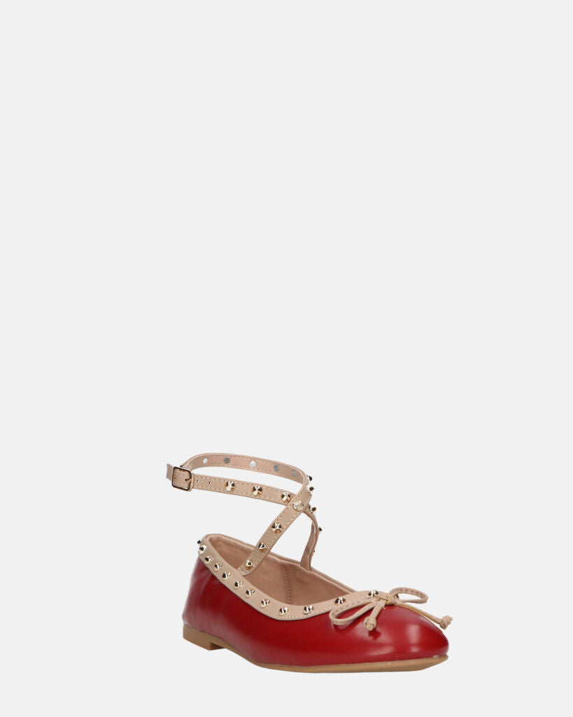 MAHIKA - ballerine bordeaux con borchie dorate
