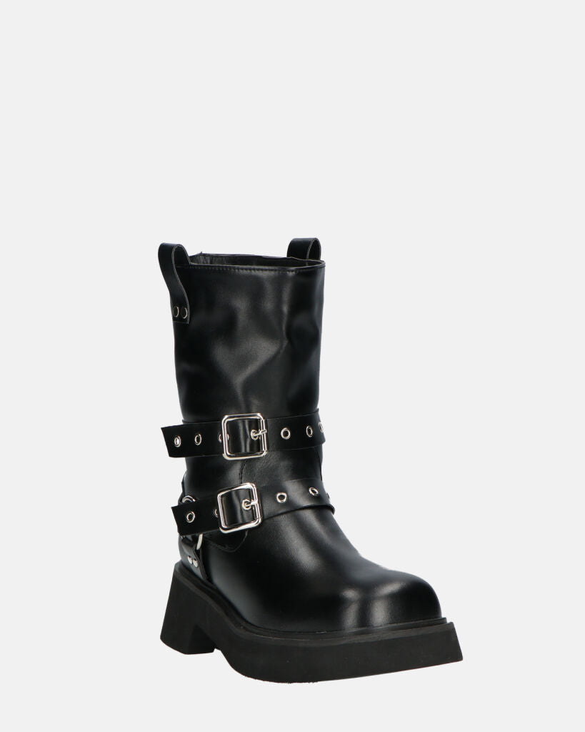 TOKIE - stivaletti anfibi neri con cinturini