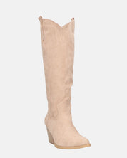 TETYANA - stivali alti beige in camoscio con cerniera laterale