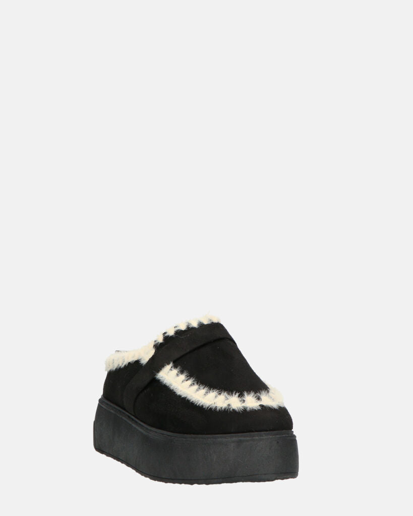 NAIARA - mocassini platform in ecopelliccia nera imbottiti all interno