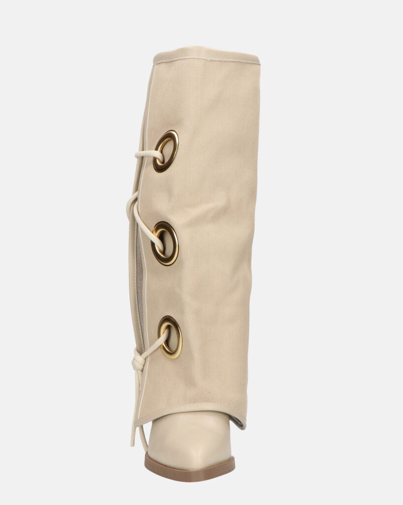 GEENA - stivali beige con risvolto in tessuto con asole in metallo