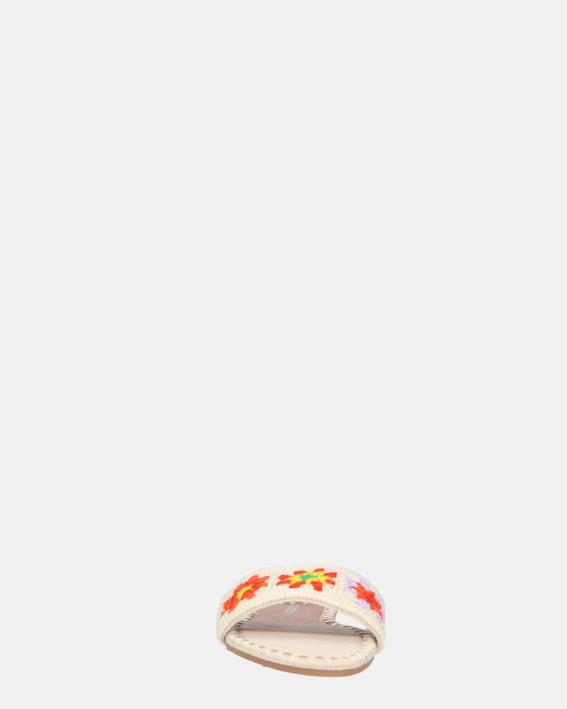 MARILIA - ciabattine beige chiaro con decorazioni ricamate e suola marrone