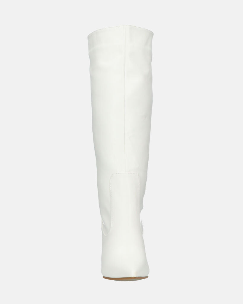 CAROLINE - stivale alto bianco con tacco in pelle