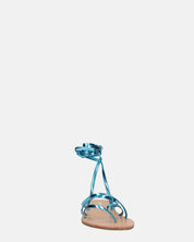 CRESSIDA - sandali bassi beige con cordini blu metalizzato