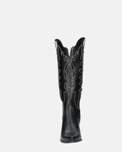 REJA - camperos alti neri con ricami in bianco