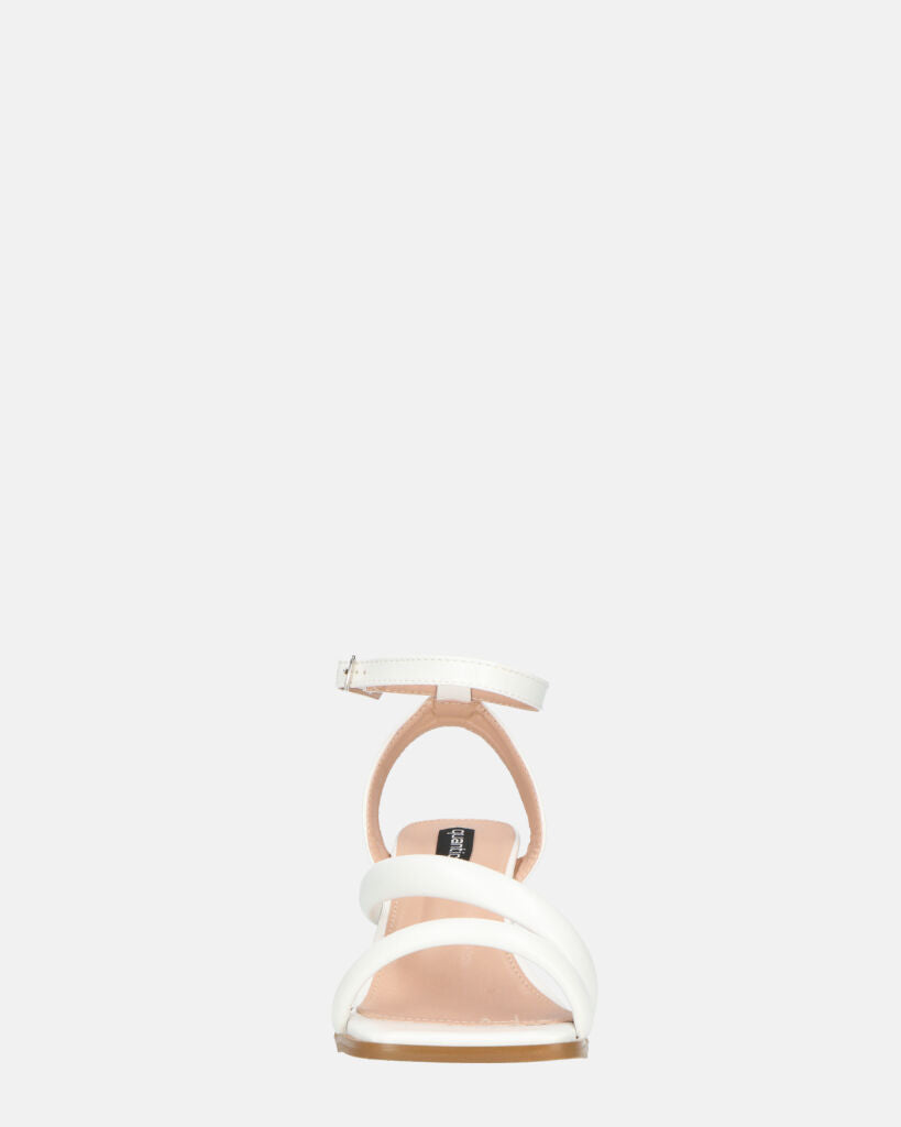 HIROE - sandali bianchi con tacco in ecopelle con cinturino