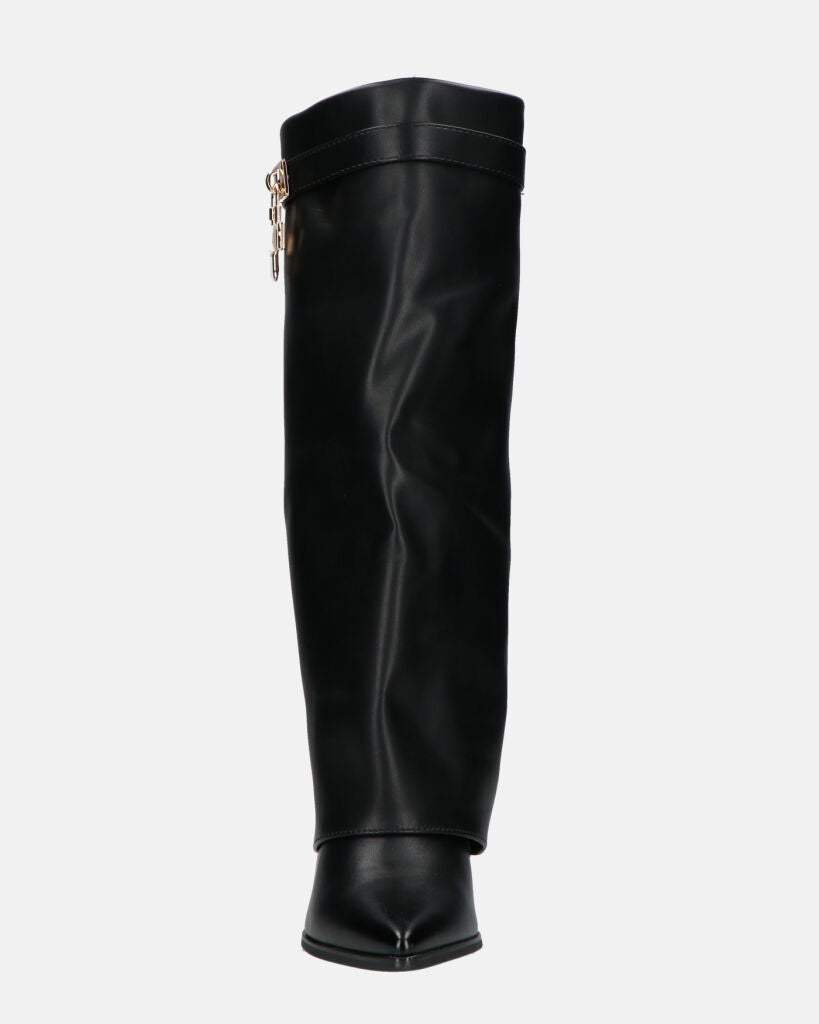 KAARINA - stivale alto nero con risvolto