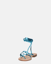CRESSIDA - sandali bassi beige con cordini blu metalizzato