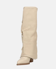 GEENA - stivali beige con risvolto in tessuto con asole in metallo