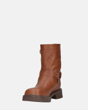 RYOKO - stivaletti marroni con borchie e cinturini