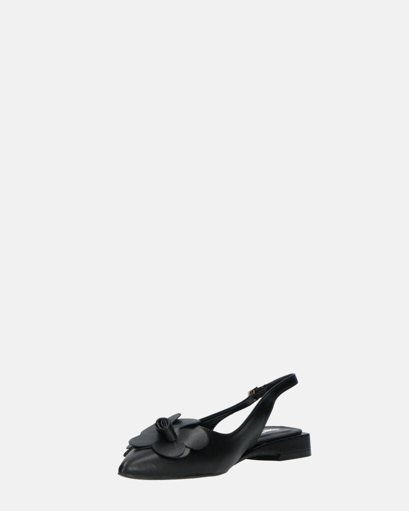 JODENE -  scarpe nero con cinturino posteriore e decorazione floreale