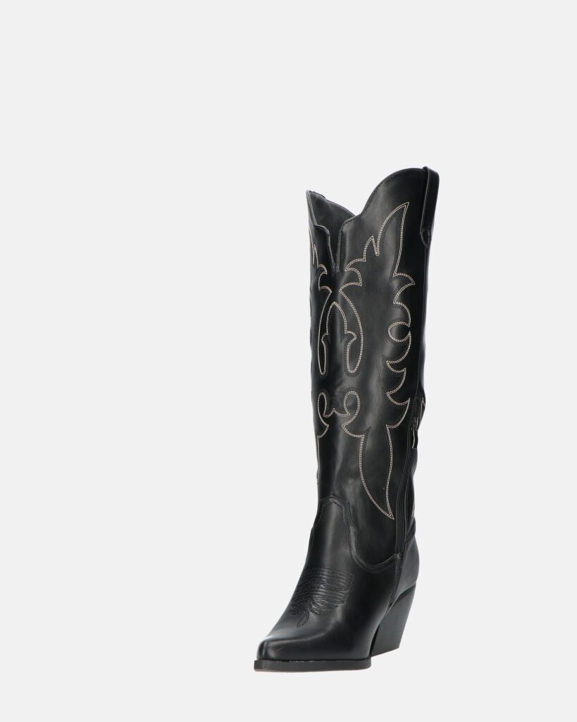 REJA - camperos alti neri con ricami in bianco