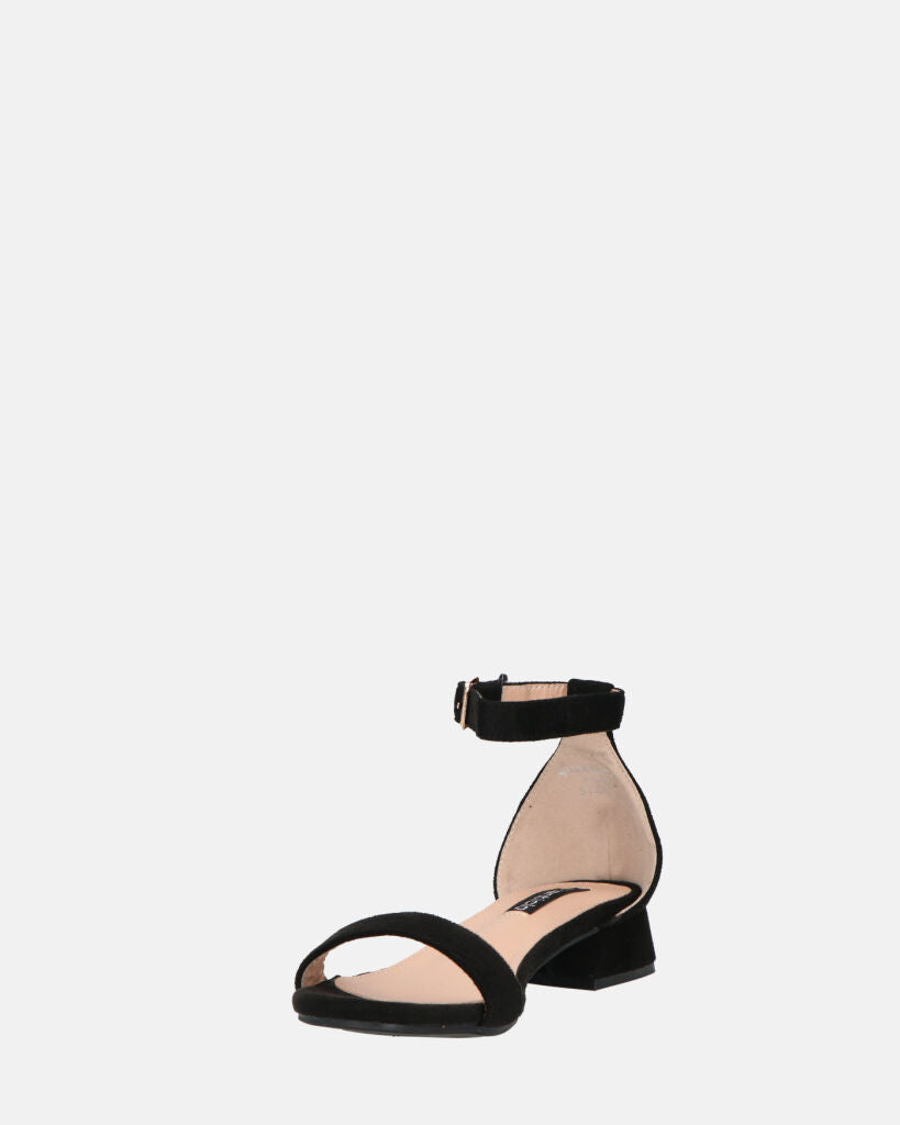 WANDA - sandali con tacco basso in camoscio nero