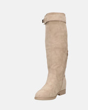 LILITH - stivali alti in camoscio beige con zip laterale con zeppa interna