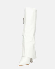 ISABELL - stivali alti bianchi con risvolto e cinture laterali