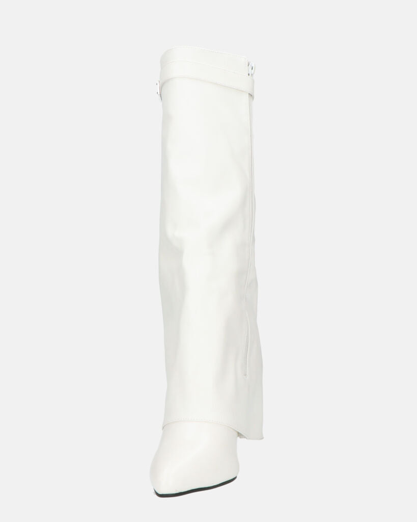 FLAVIA - stivale alto in bianco con risvolto e cerniera