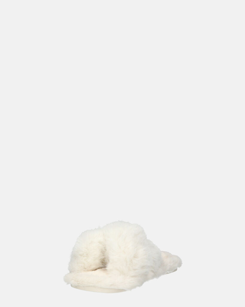 SUZUE - ciabattine aperte in punta in pelliccia bianca