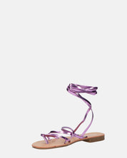 CRESSIDA - sandales plates beiges à cordons violets métallisé