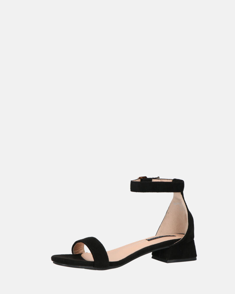 WANDA - sandali con tacco basso in camoscio nero