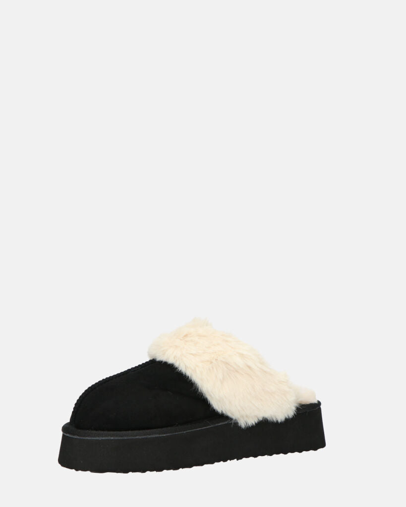 NEVE - ciabatte con pelliccia beige e platform nero