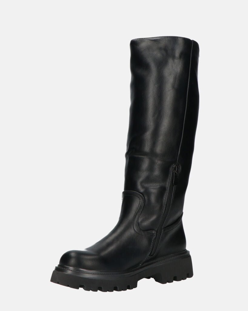 SANDRA - stivali anfibi neri con cerniera laterale