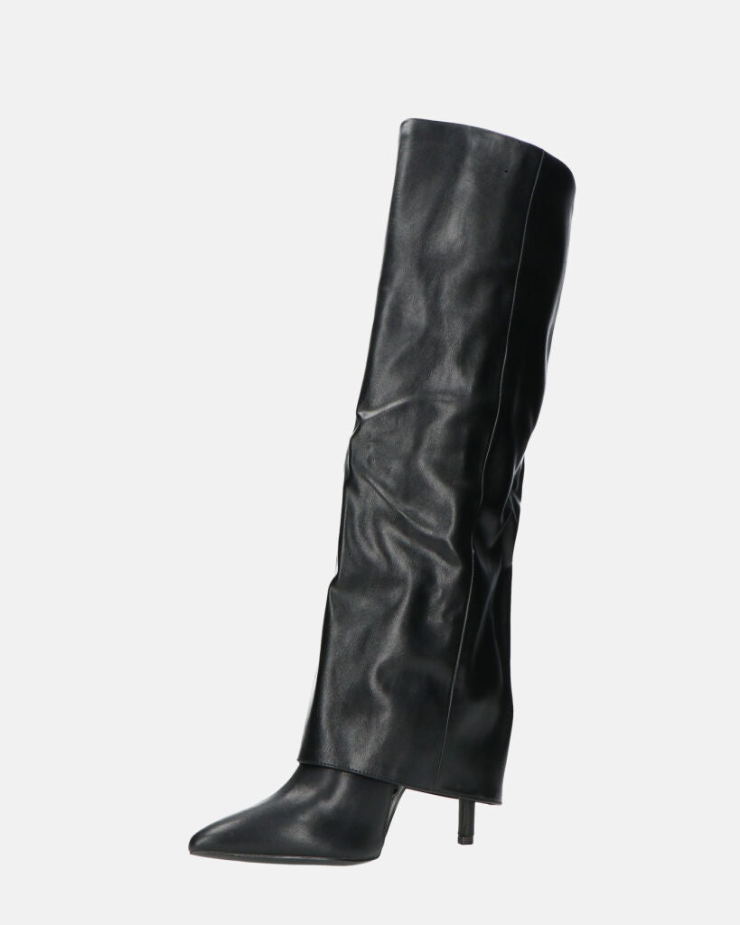 LIDIA - stivali tacchi a spillo neri alti con risvolto