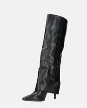 LIDIA - stivali tacchi a spillo neri alti con risvolto