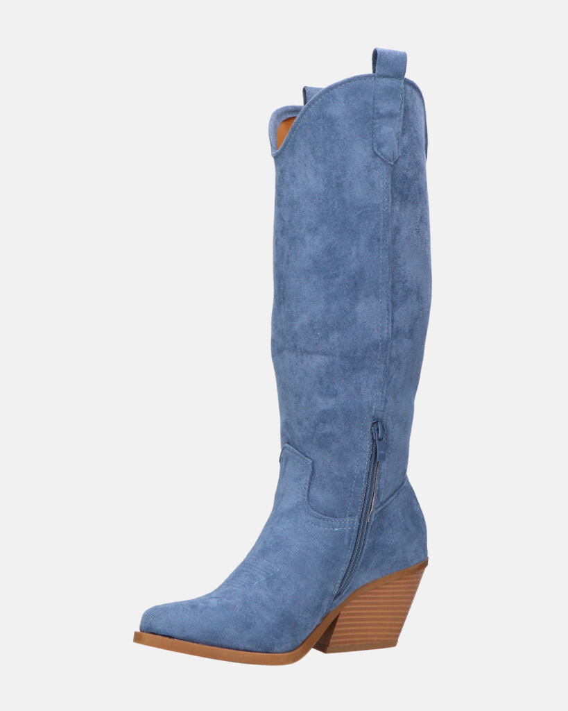 LIANA - camperos con tacco in camoscio blu