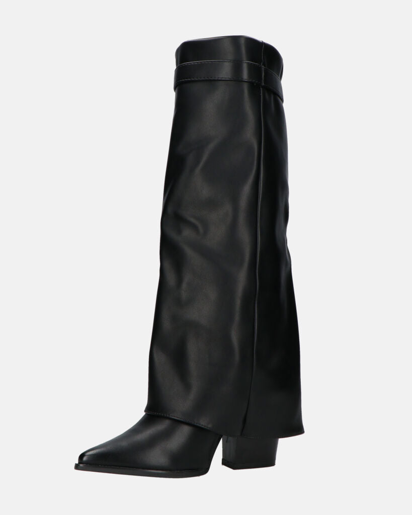 KAARINA - stivale alto nero con risvolto
