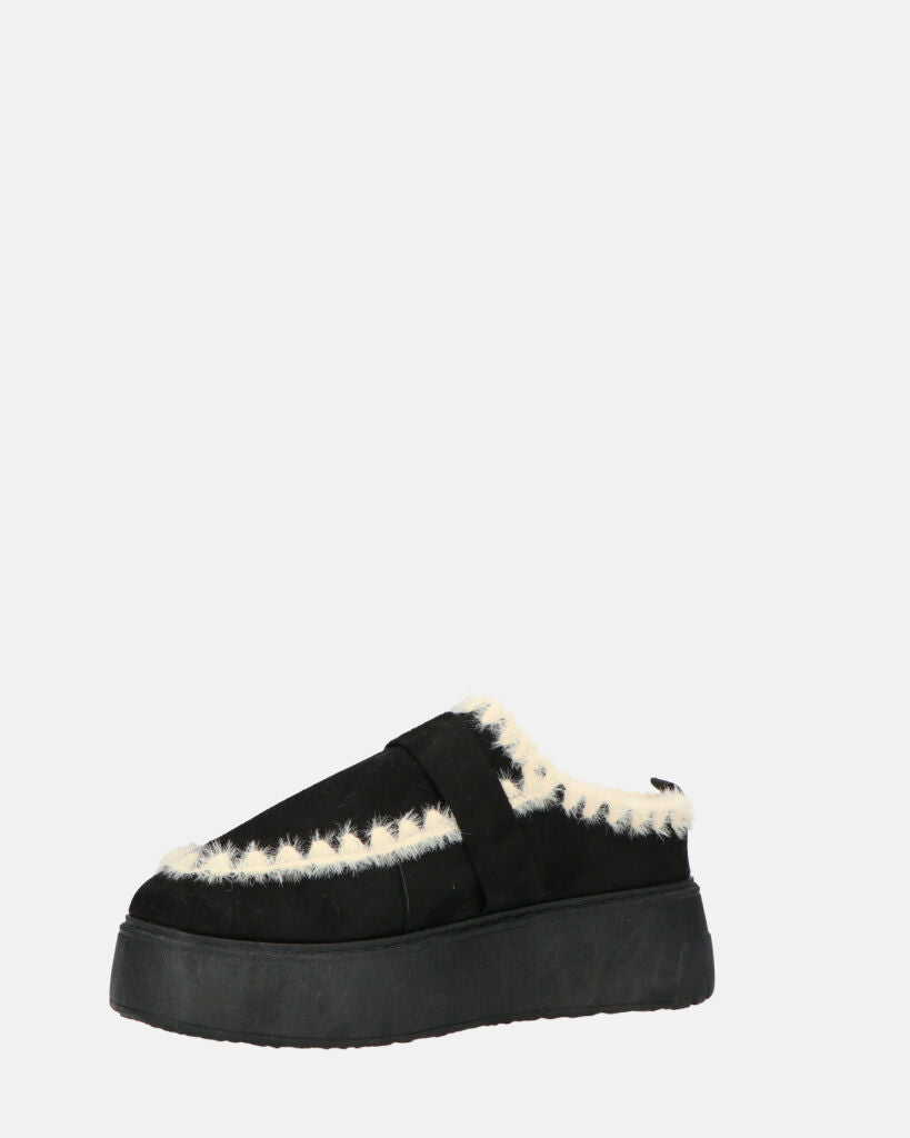 NAIARA - mocassini platform in ecopelliccia nera imbottiti all interno