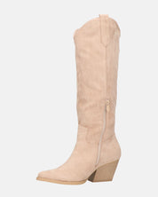 TETYANA - stivali alti beige in camoscio con cerniera laterale
