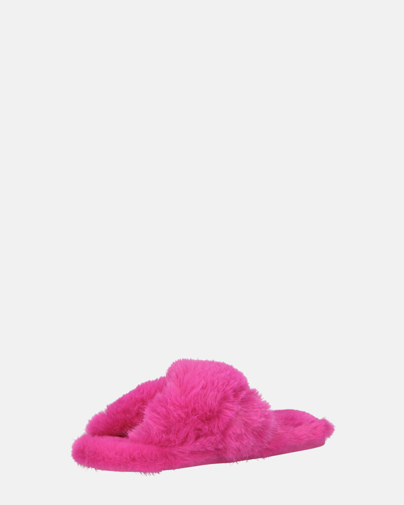 SUZUE - ciabattine aperte in punta in pelliccia fucsia