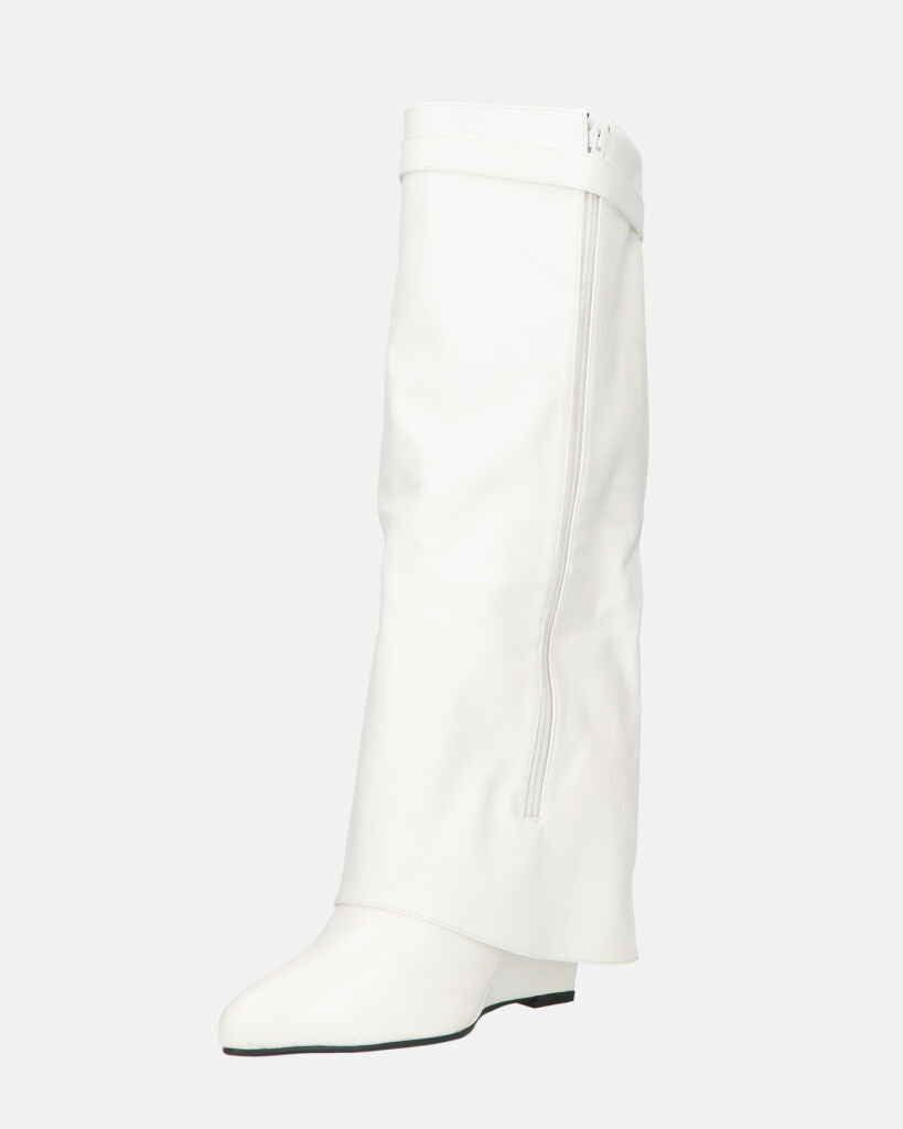 FLAVIA - stivale alto in bianco con risvolto e cerniera