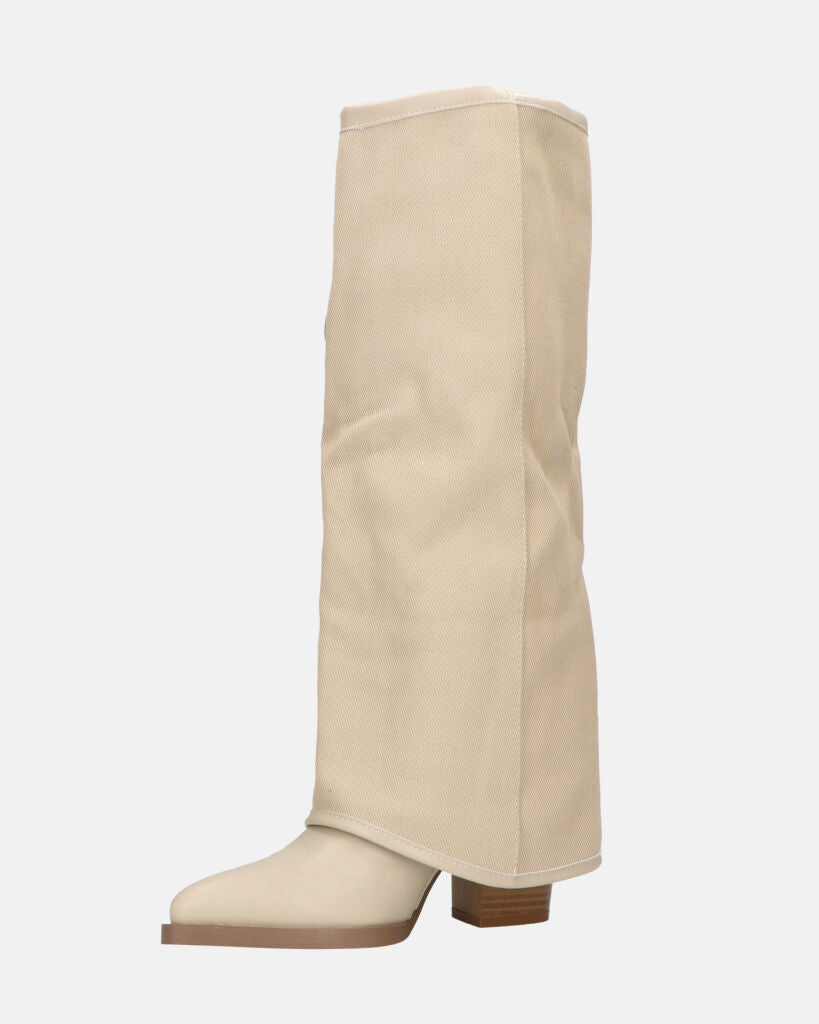 GEENA - stivali beige con risvolto in tessuto con asole in metallo