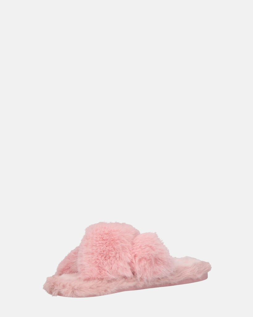 SUZUE - ciabattine aperte in punta in pelliccia rosa