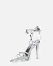 SHOORAI - tacchi alti a spillo argentati con lacci e gemme