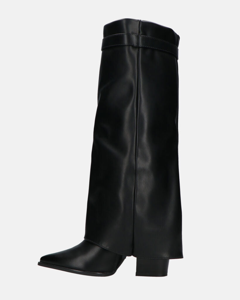 KAARINA - stivale alto nero con risvolto